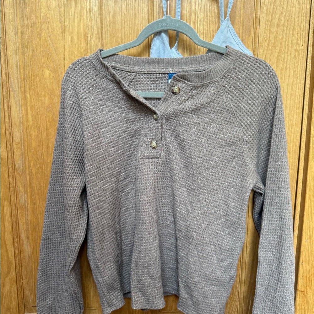 Old Navy Taupe Waffle Knit Sweatshirt